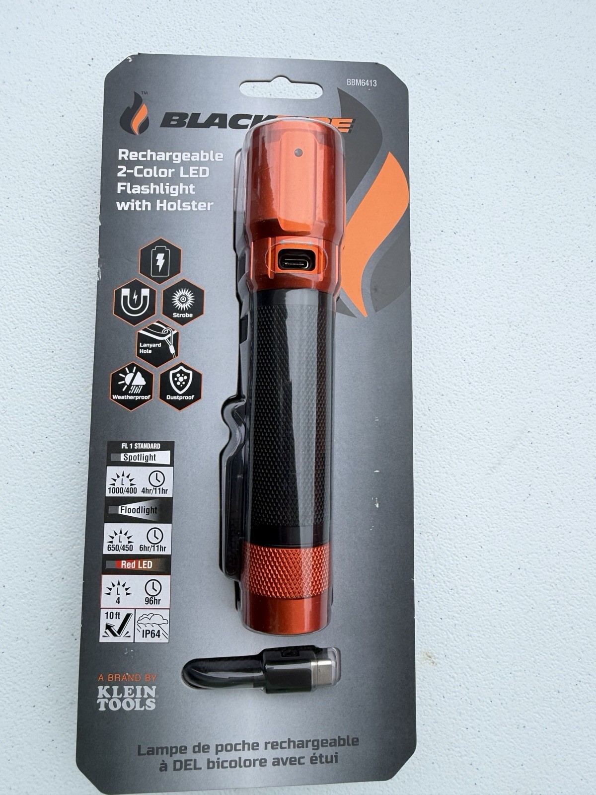 Blackfire BBM6413 Rechargeable Weatherproof 2-Color 1000 Lumen Flashlight
