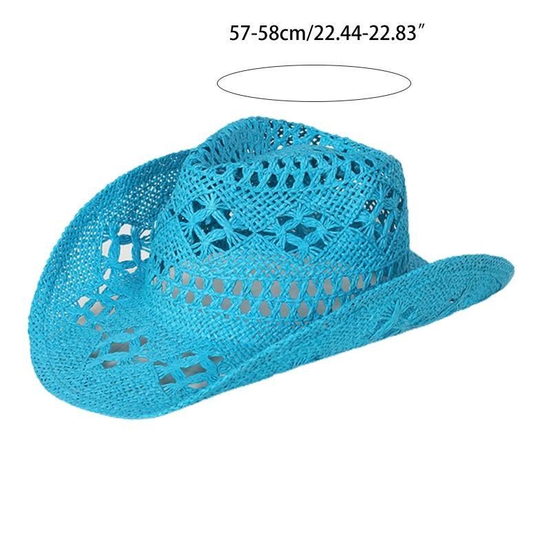 Women Men Western Cowgirl Hat Straw Cowboy Shapeable Wide Brim Summer Retro-