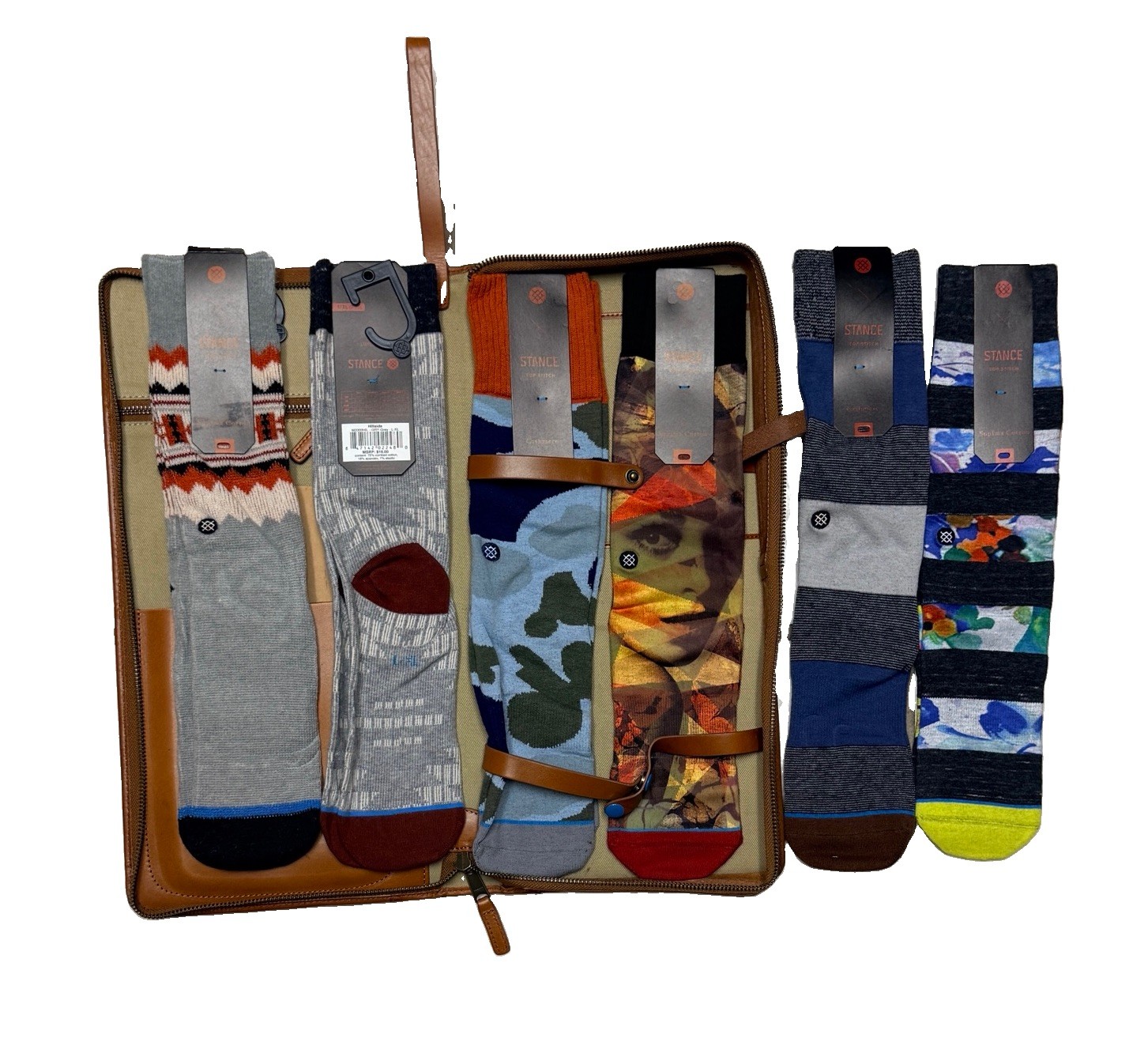 Stance x Uncommon Thread Cognac Tan Leather Travel Case + 6 NWT Stance Socks 031