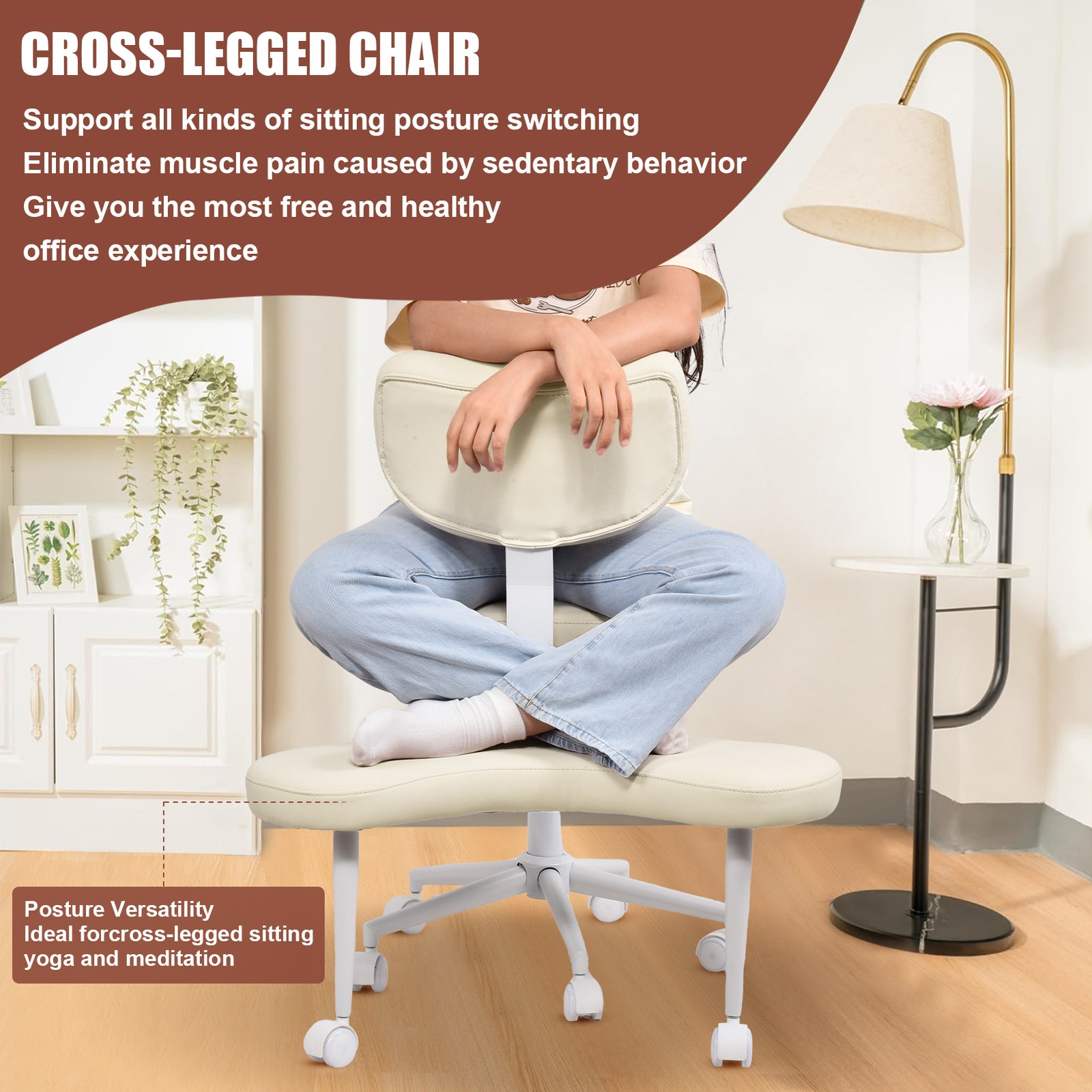 Ergonomic Cross Legged Chair, 360° Swivel Meditation Chair Height Adjustable Sea