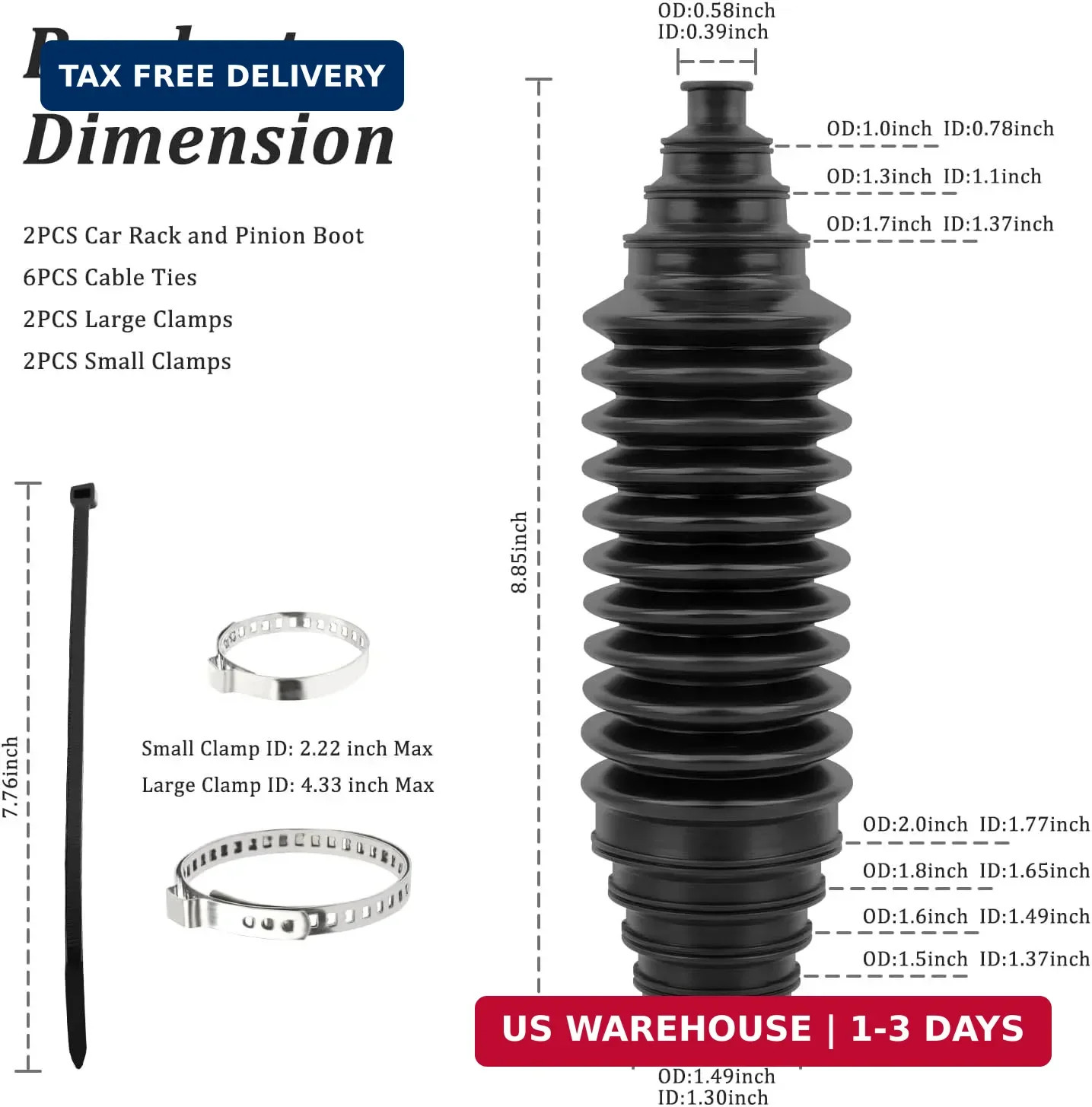 2PCS Inner Tie Rod Boot Kit,Multi-Size Adjutable Rack and Pinion Boot Kit with P