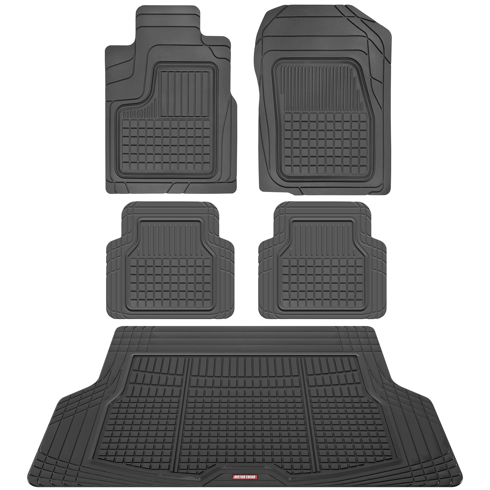 BDK Performance FlexTough 5-Piece Front & Rear Rubber Car Floor Mats & Cargo ...