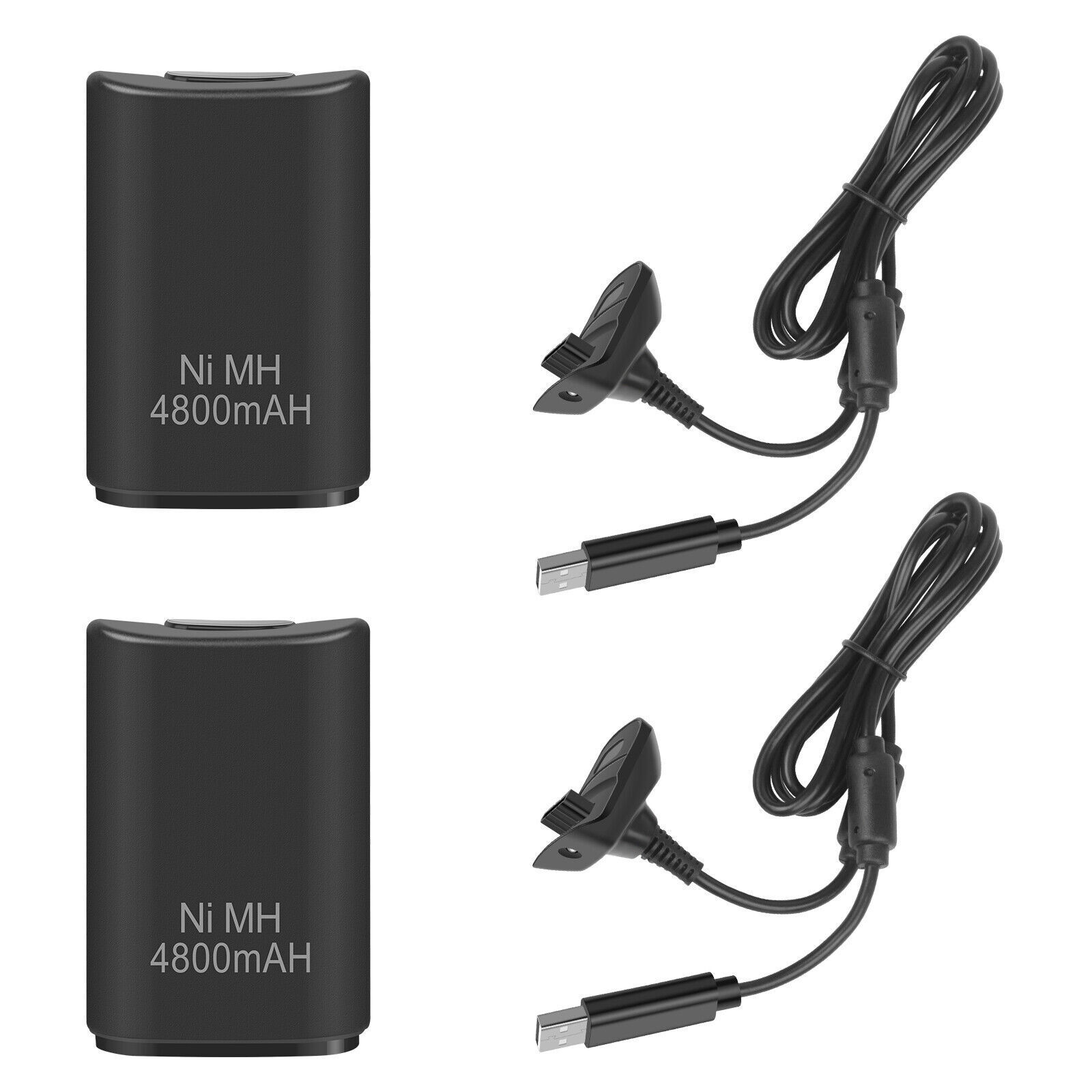 Rechargeable Battery Pack 2pcs 4800mAh USB Charger Cable For XBox 360 Controller