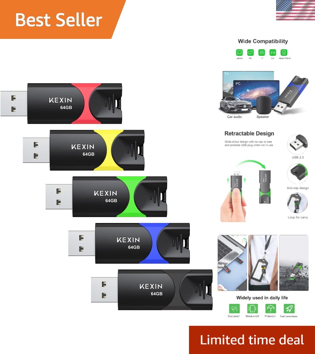 Flash Drive 64GB Thumb Drive 5 Pack 64 GB USB Flash Drive USB 2.0 Memory Stic...
