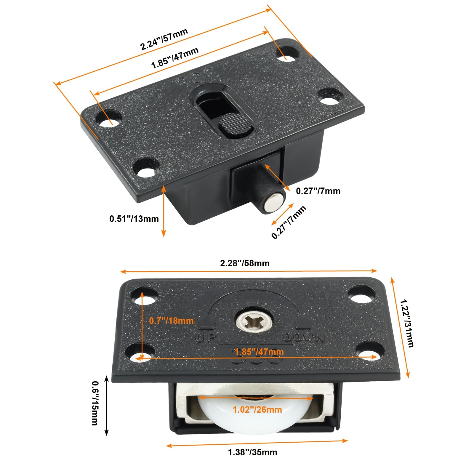 Litoexpe 2 Pair Sliding Cabinet Door Roller Wheel 2 Pair, ABS