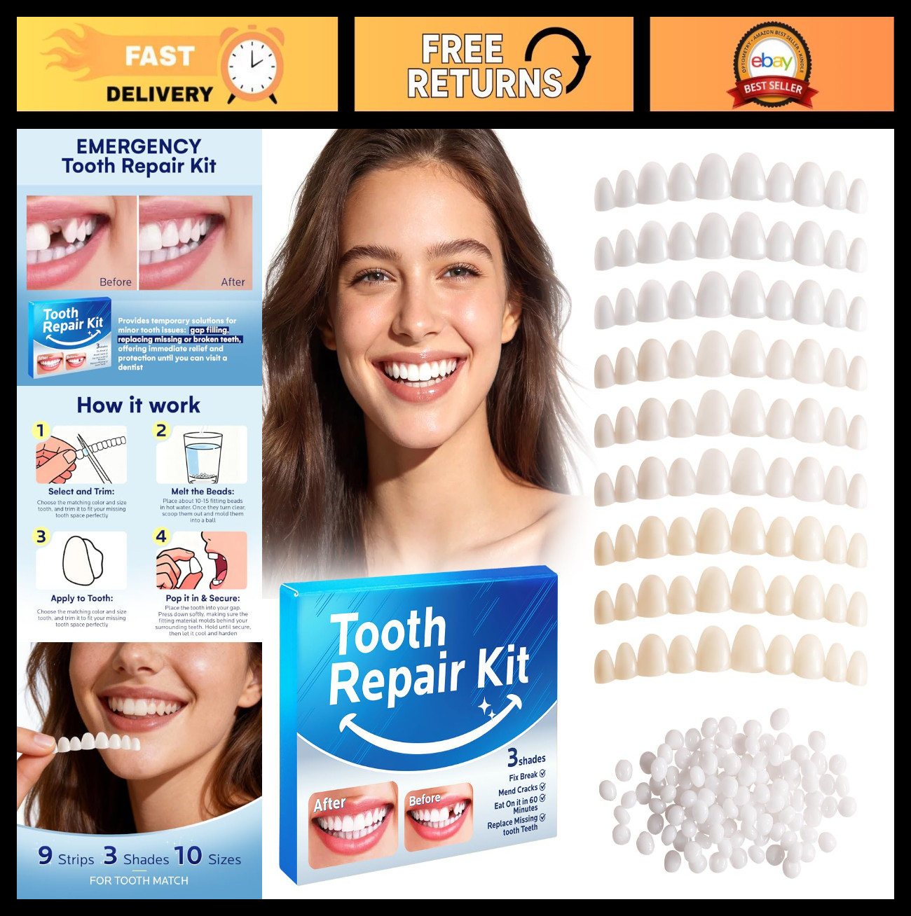 Temporary Tooth Repair Kit: Missing Tooth Replacement Kit Replace Missing or Bro