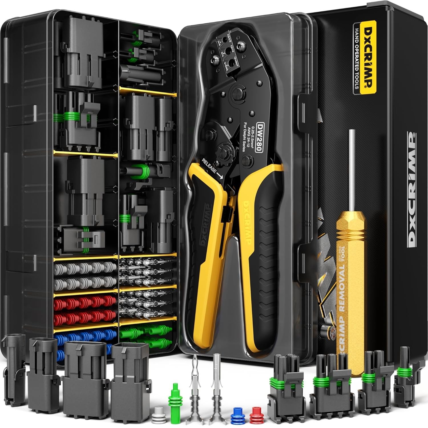 Weather Pack Connectors Crimping Tool Kit, 1–4 Pin Automotive Connector Set w...