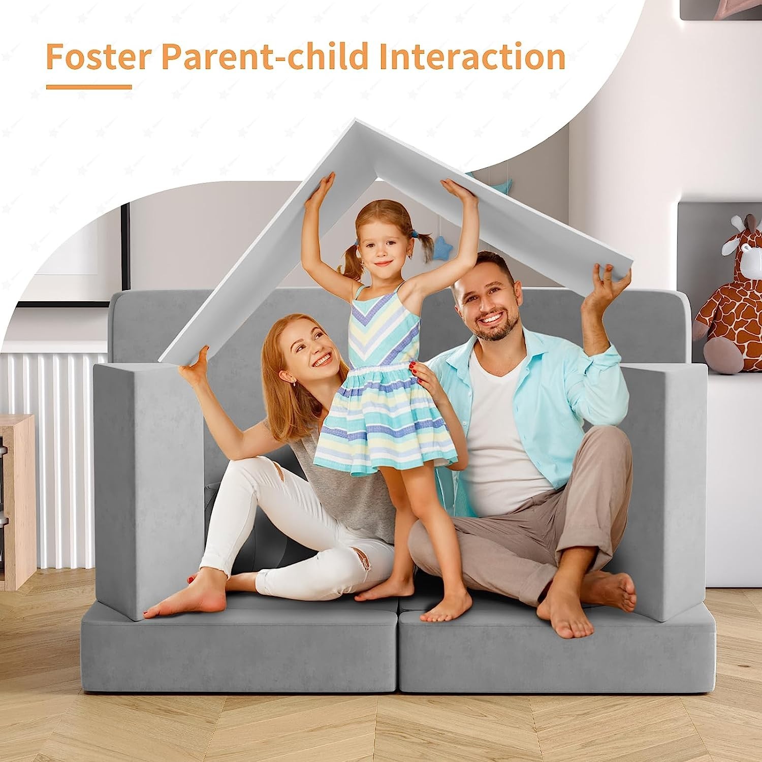 Wanan 10Pcs Kids Modular Sofa Set, Convertible Toddler Play Couch w/ 2 Balls