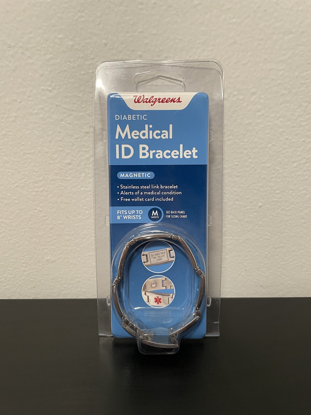 Walgreens Diabetic Medical ID Bracelet Magnetic Mens L/XL Stainless Steel