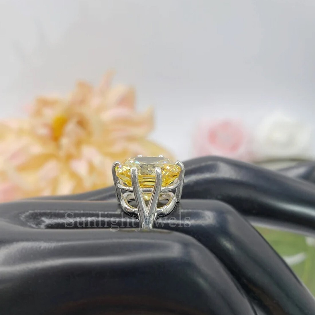 RARE 12.80 Ct Certified Treated Champagne Diamond Ring 925 Silver Prong Setting