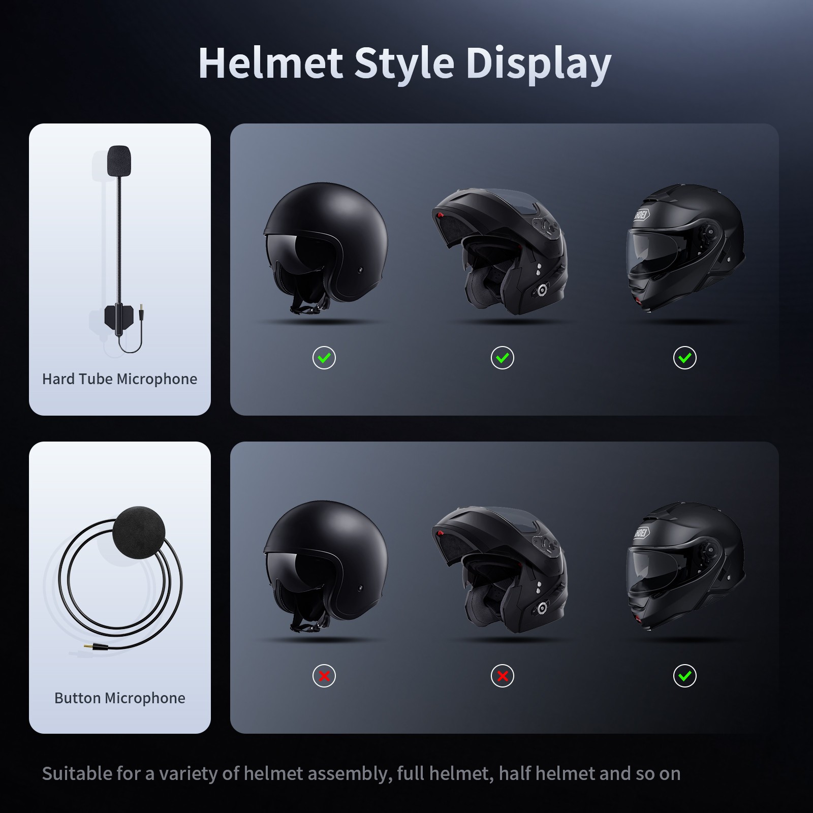 T5 Motorcycle Helmet Bluetooth Headset Intercom 2-Way 1000m Communication +Shell