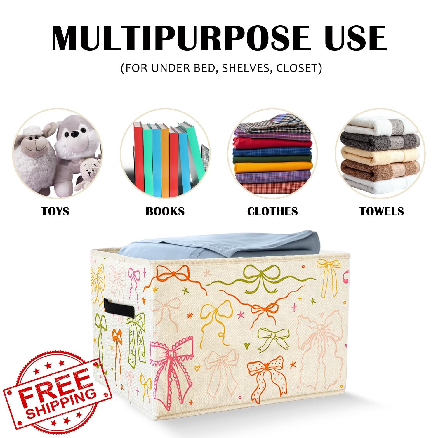 XDFVL Bow Storage Basket Bin Handles Foldable Organizer