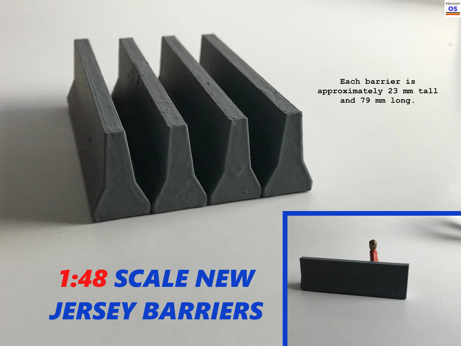 1:48 Scale Set of 4 New Jersey Barriers (Painted by Hand)