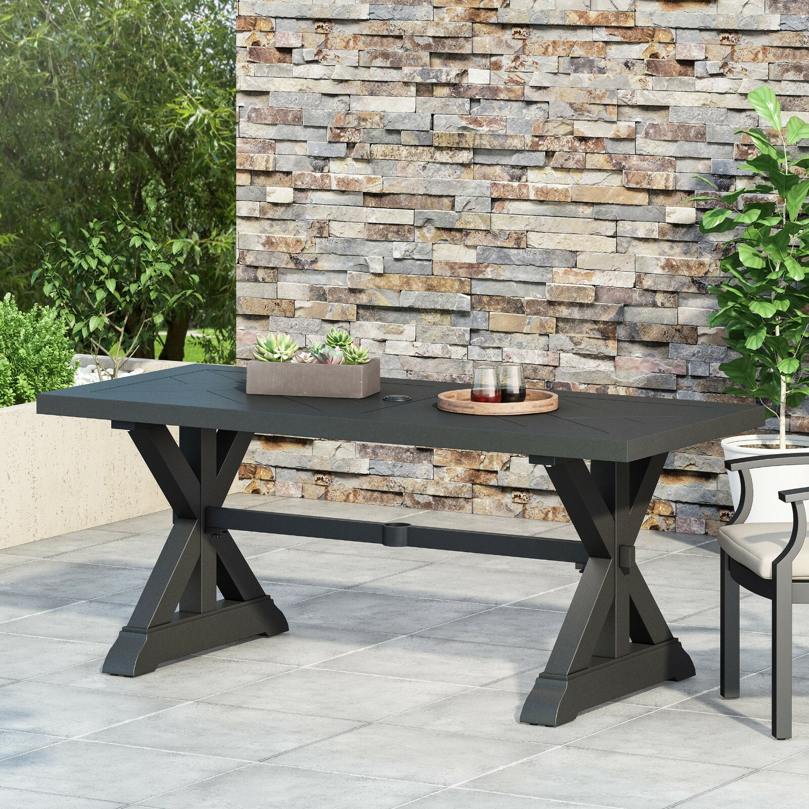 Outdoor Aluminum Dining Table, Antique Black