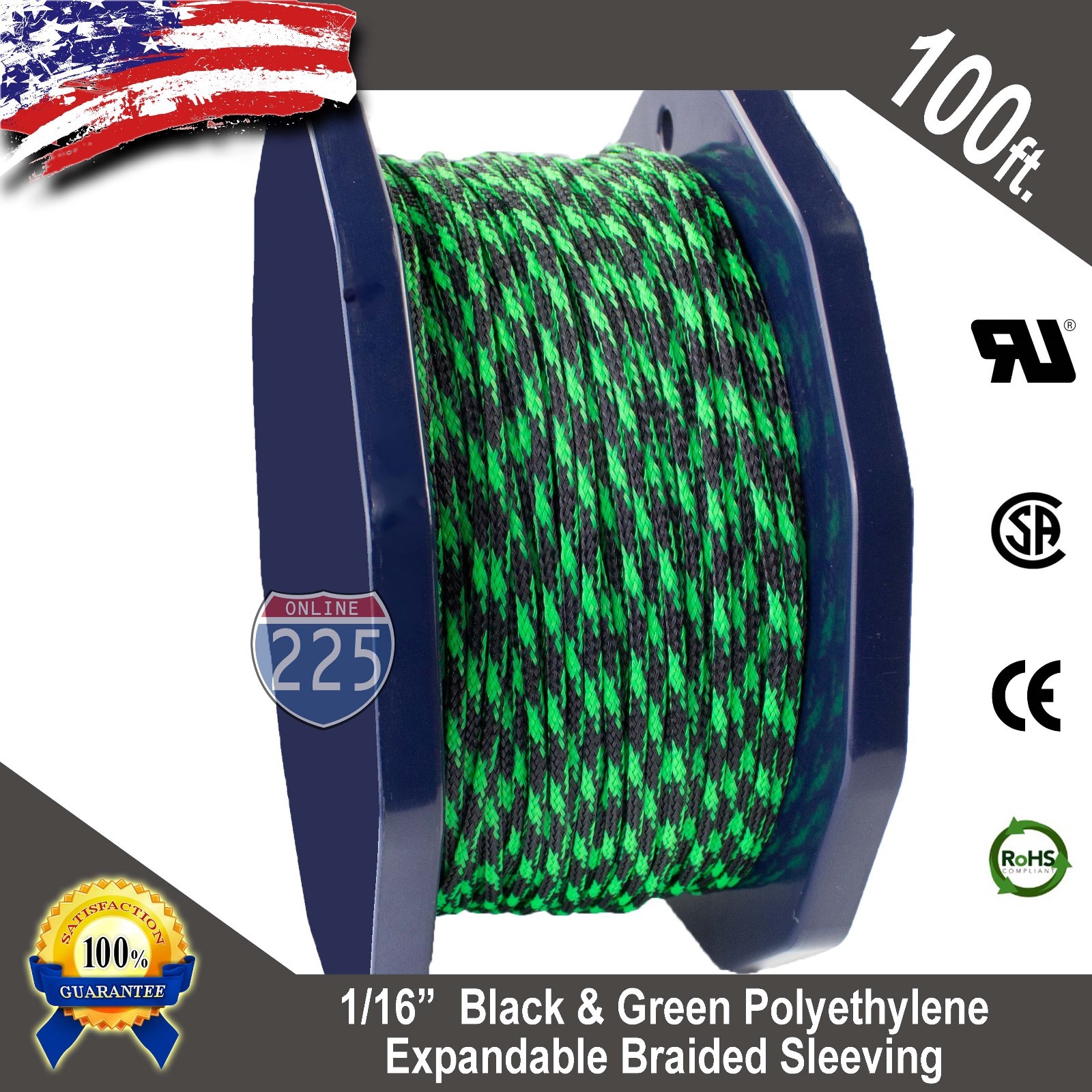 100 FT. 1/16" Black Green Expandable Wire Sleeving Sheathing Braided Loom Tubing
