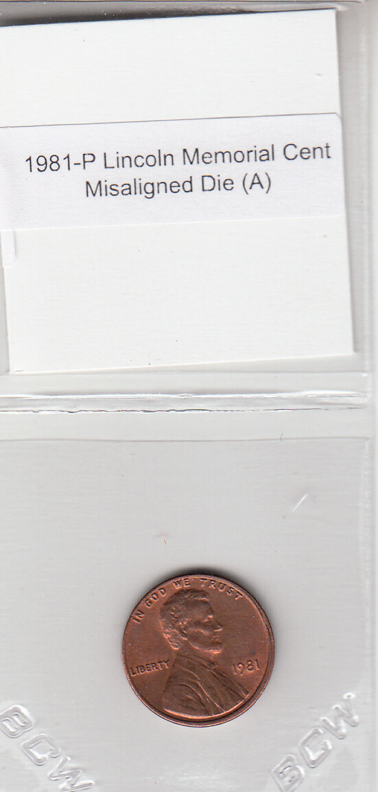 1981-P Lincoln Memorial Cent Misaligned Die Off Center Obverse Error Penny