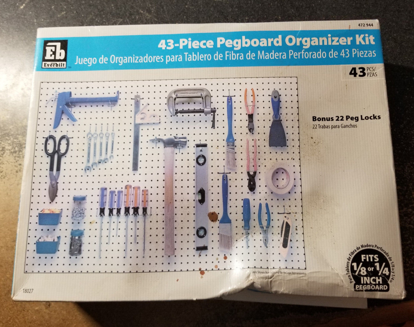 NEW! EVERBILT 1/8" Zinc Plated Steel Pegboard Organizer Kit (43-Piece)
