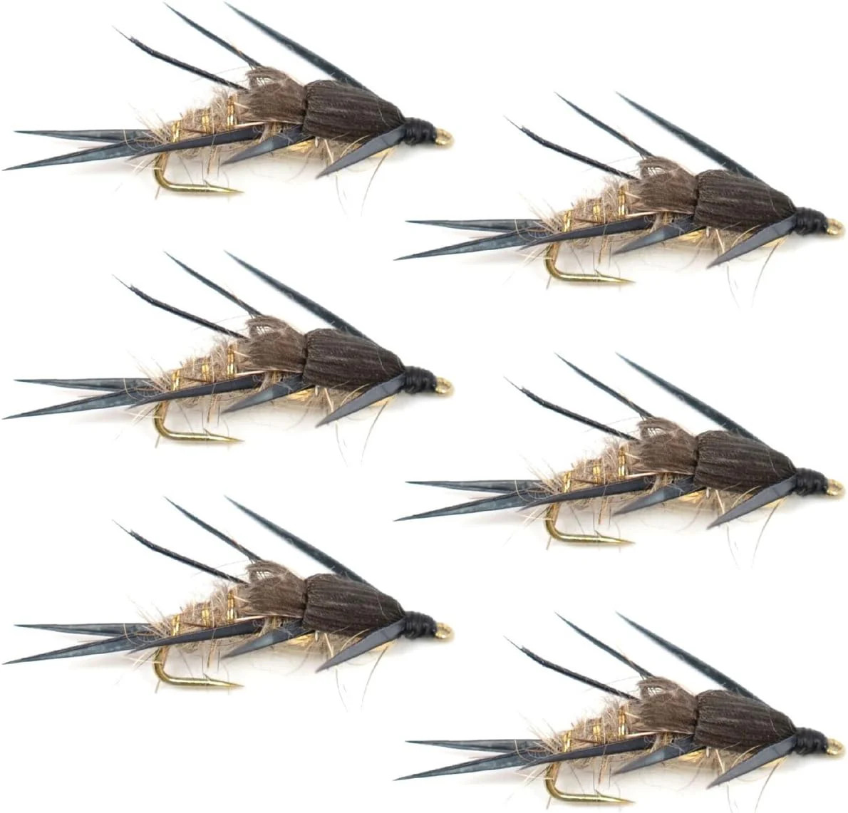 Double Bead Gold Ribbed Hare's Ear Nymph Fly - 6 Flies Hook Size 12