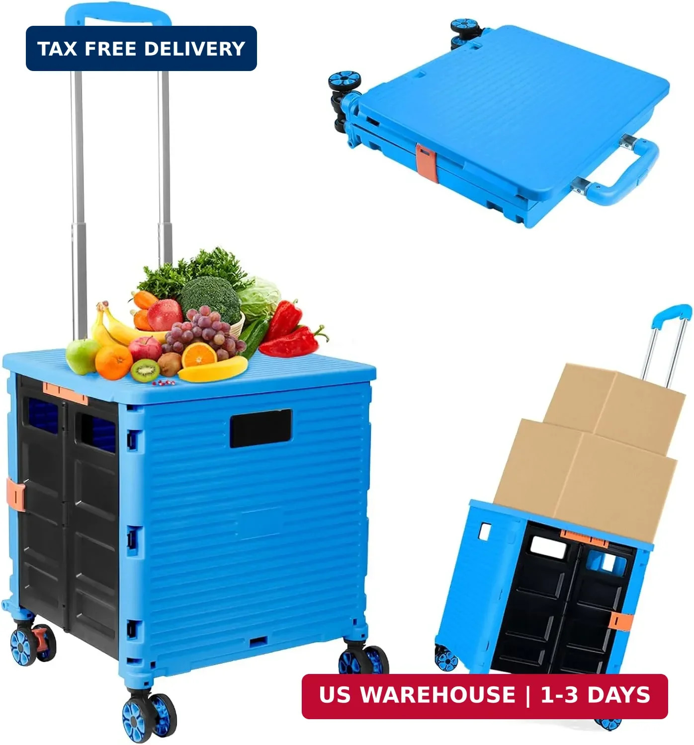 Foldable Utility Cart Folding Portable Rolling Crate Handcart Shopping Trolley W