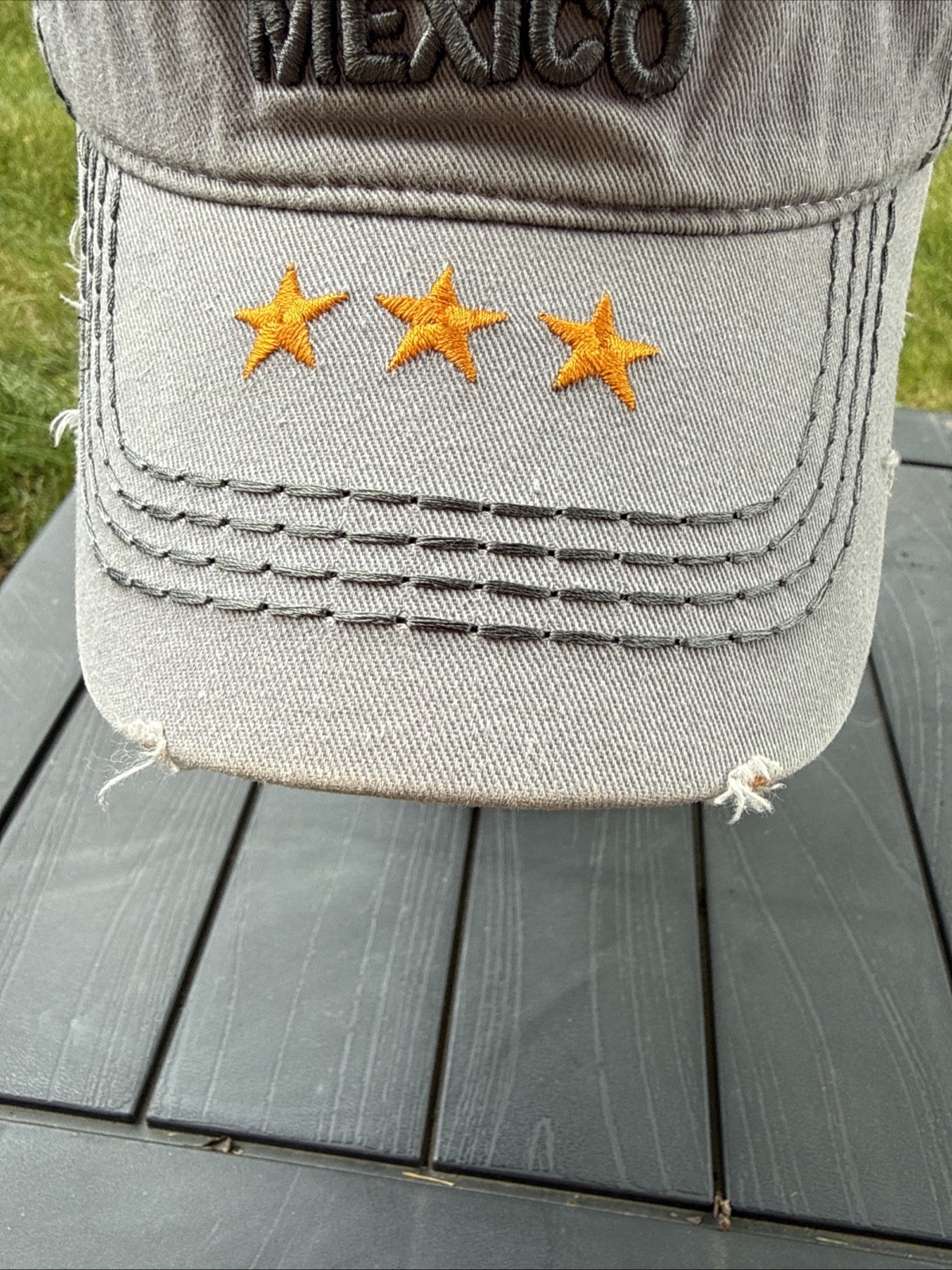 CANCUN Mexico Est 1970 Lite Dark Gray & Orange Hat Cap Distressed Hook Loop