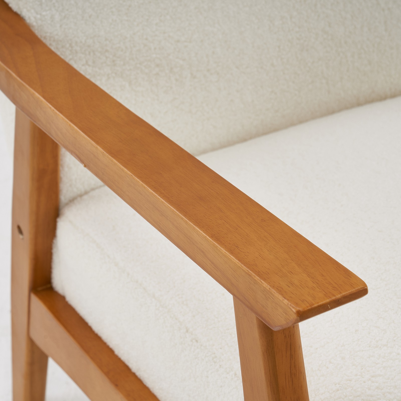 Wood Armrest Teddy Velvet Simple Single Indoor Lounge Chair Backrest Creamy