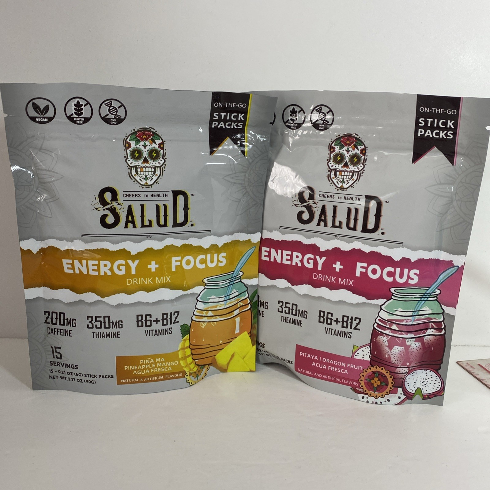 Salud Energy + Focus Powder Stick Packs Pineapple Mango Dragon Fruit 30 Servings