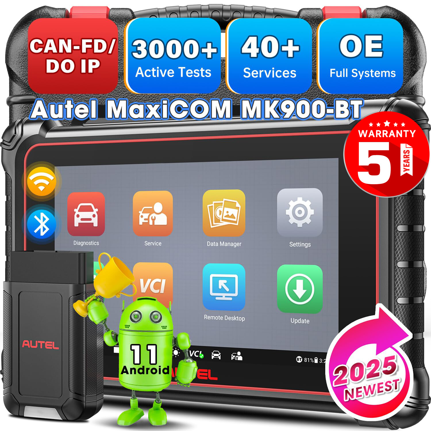 Autel MaxiCOM MK900BT Auto All System Diagnostic Scanner Tool Up of MK900 MX900