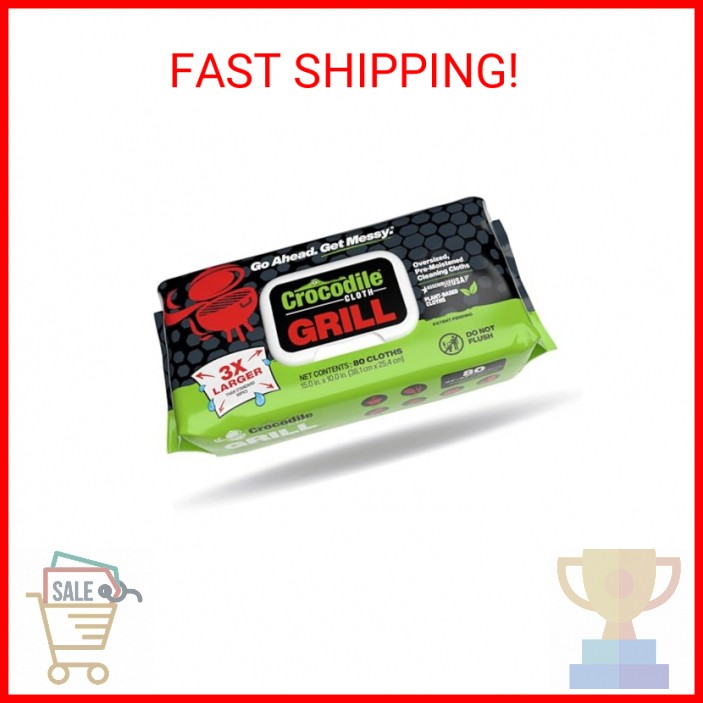 Crocodile Cloth Grill - 80 (15" x 10") Plant-based Cleaning Wipes. Safe on Skin