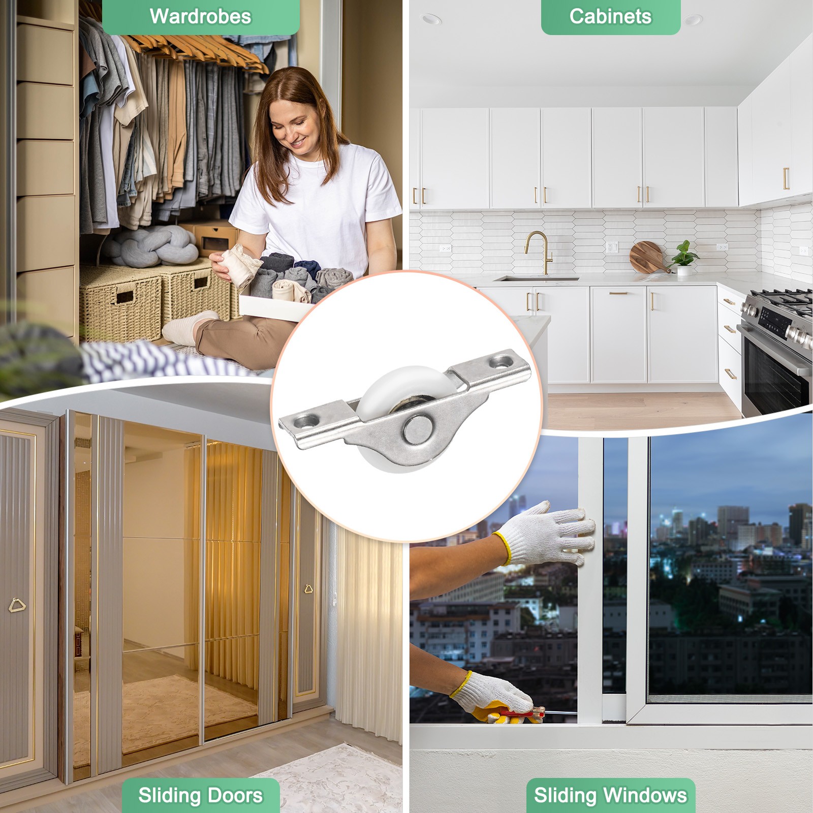 5-Pack Screen Door Rollers, 30mm/1.18" Dia Nylon Single Wheel [White]