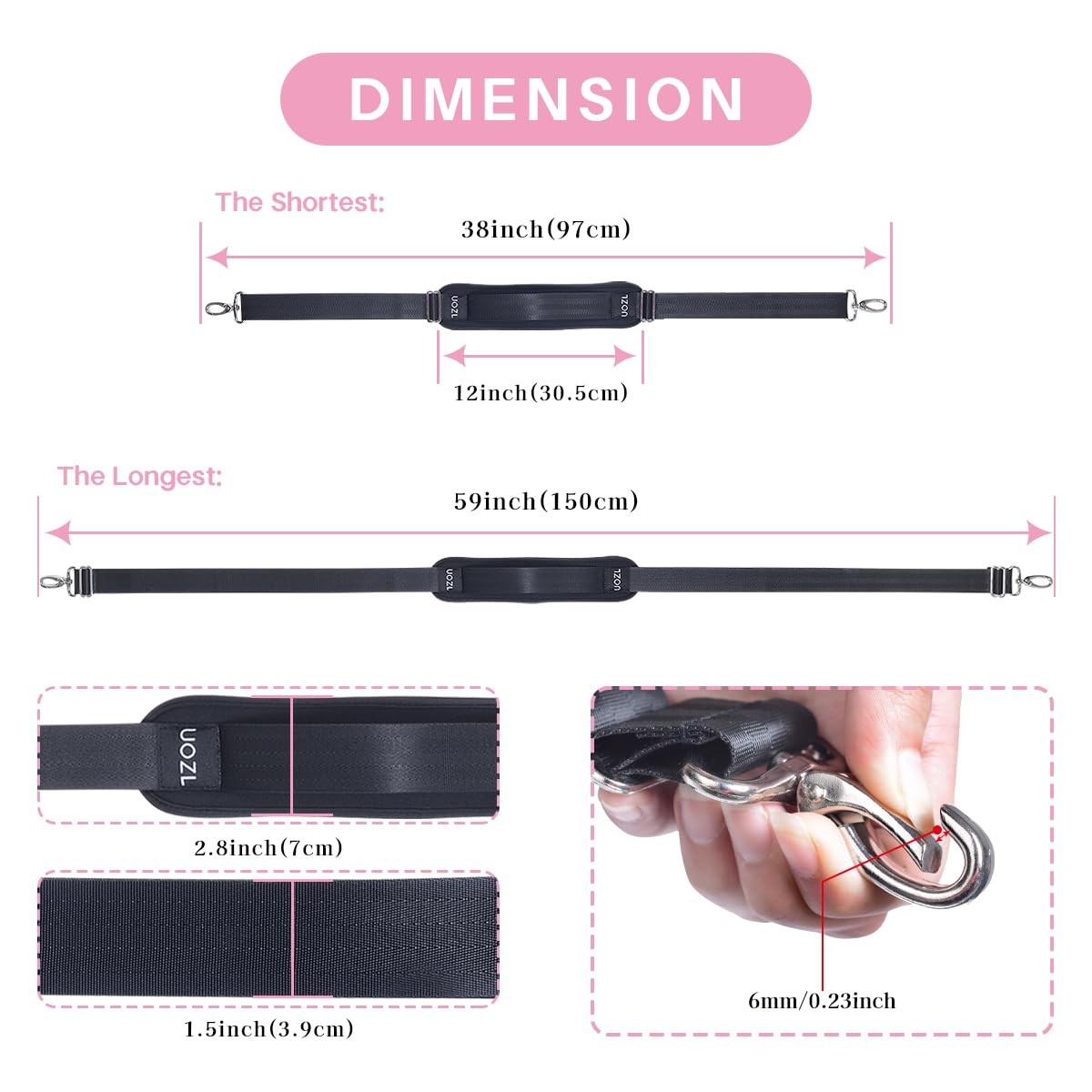 59 Inch Shoulder Straps, Soft with Ultra-Thick Fixed Shoulder Pad, Two Way In...