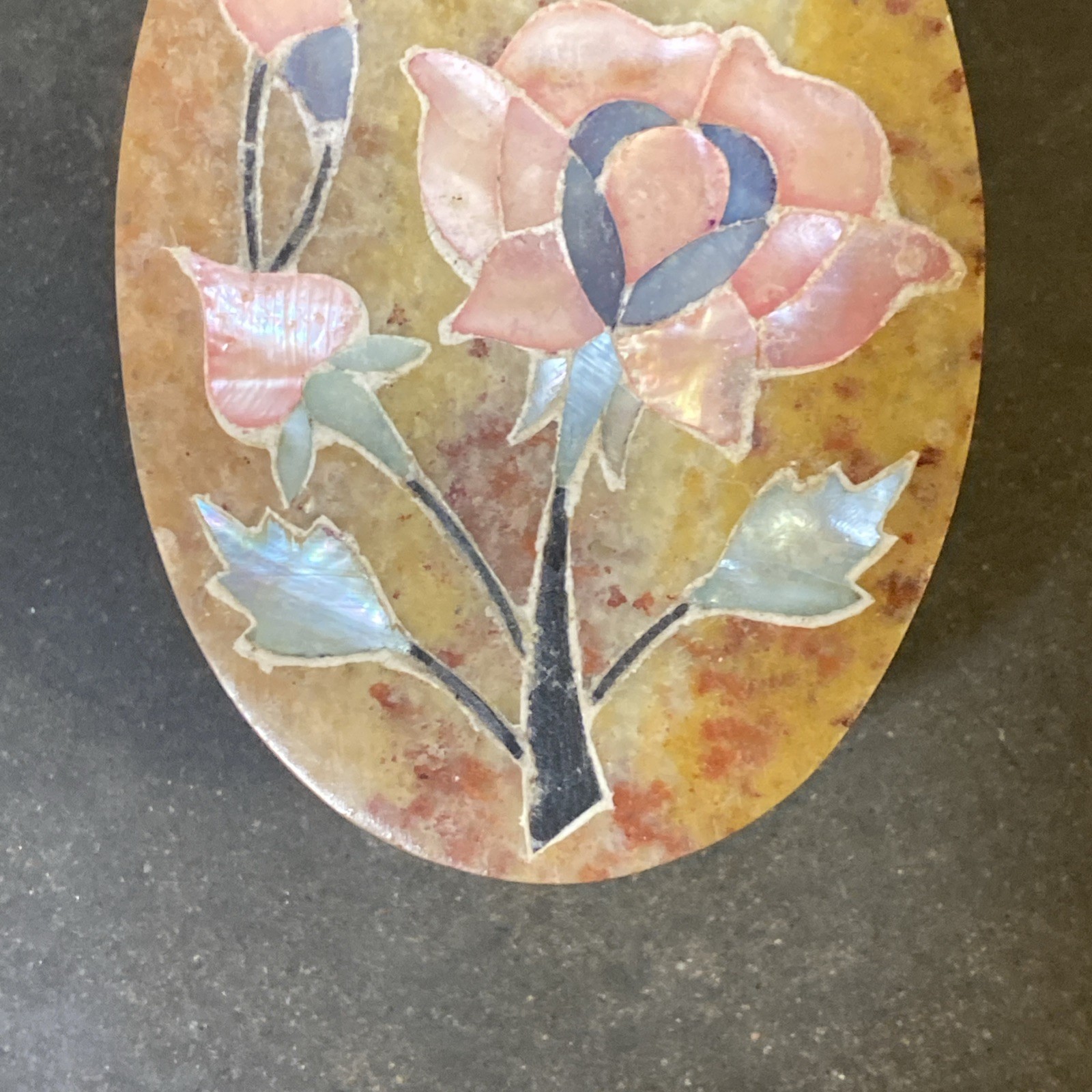 Stone Trinket Box with Inlaid Flowers