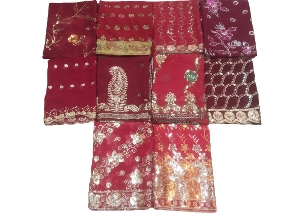 Antique Lot of 10 Indian Wedding Dupatta Golden Sequins Scarf Beaded Georgette L