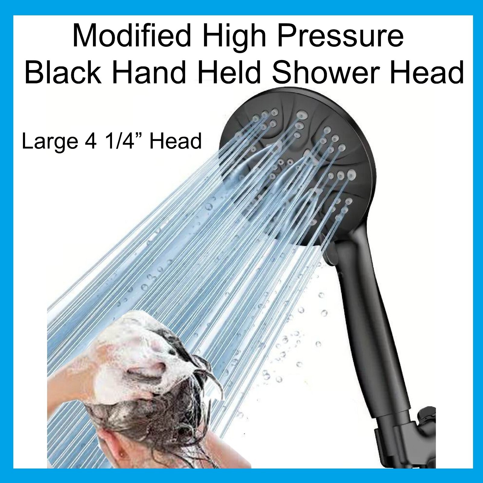 Black Modified High Pressure Shower Head 10.5gpm 6 Settings Hand Held