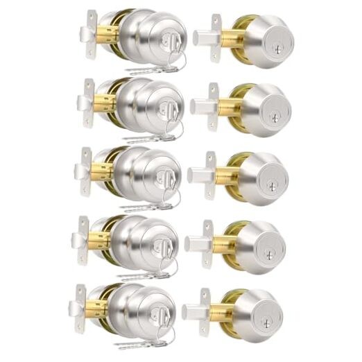 Front Door Lock Set, Keyed Alike Exterior Door Lock Set 5 Pack Brushed Nickel