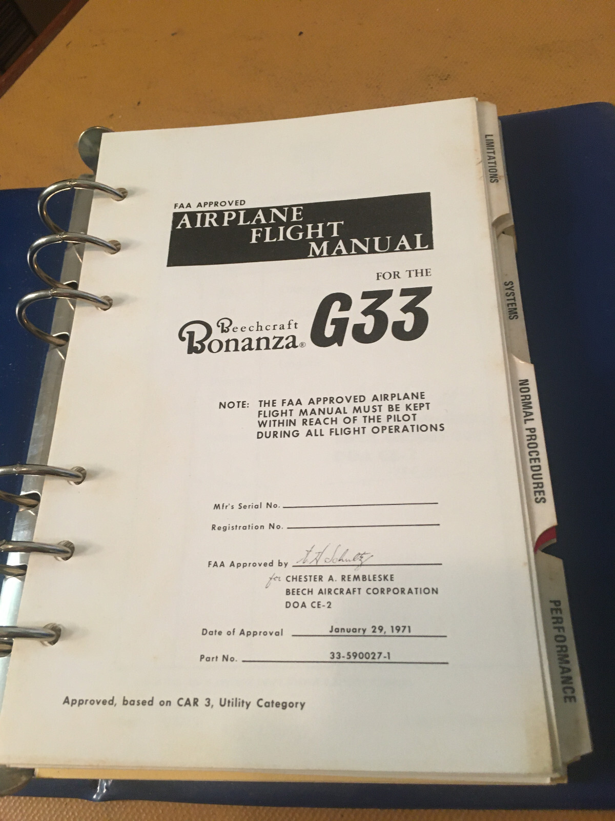 Beechcraft Bonanza G33 Pilot's Operating Handbook Airplane Flight Manual