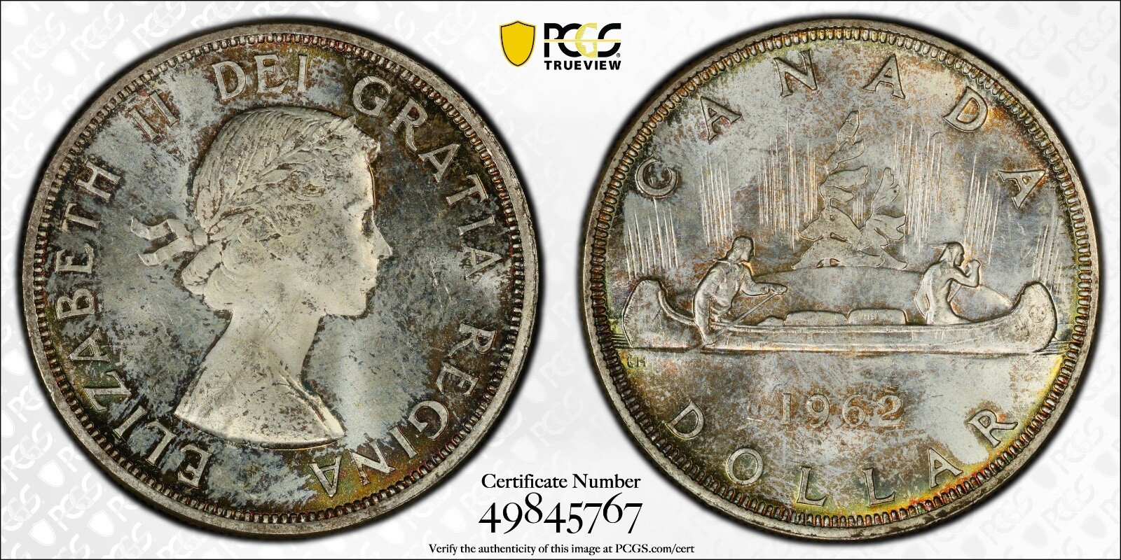 1962 Silver Dollar $1 PCGS MS-64 - Superb Rainbow Golden Tones