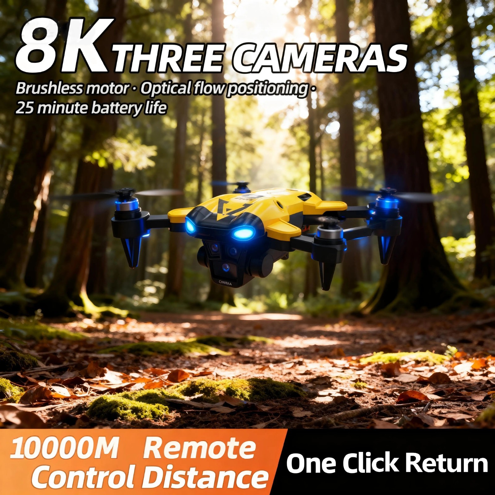 8K HD Camera Drone WiFi FPV RC Foldable Triple Camera Remote with 1 Batteries