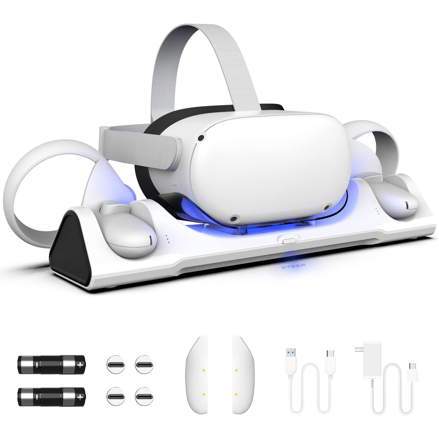 ZYBER Charging Dock for Quest 2 AL-Q016, White, Charges Headset & Elite Strap