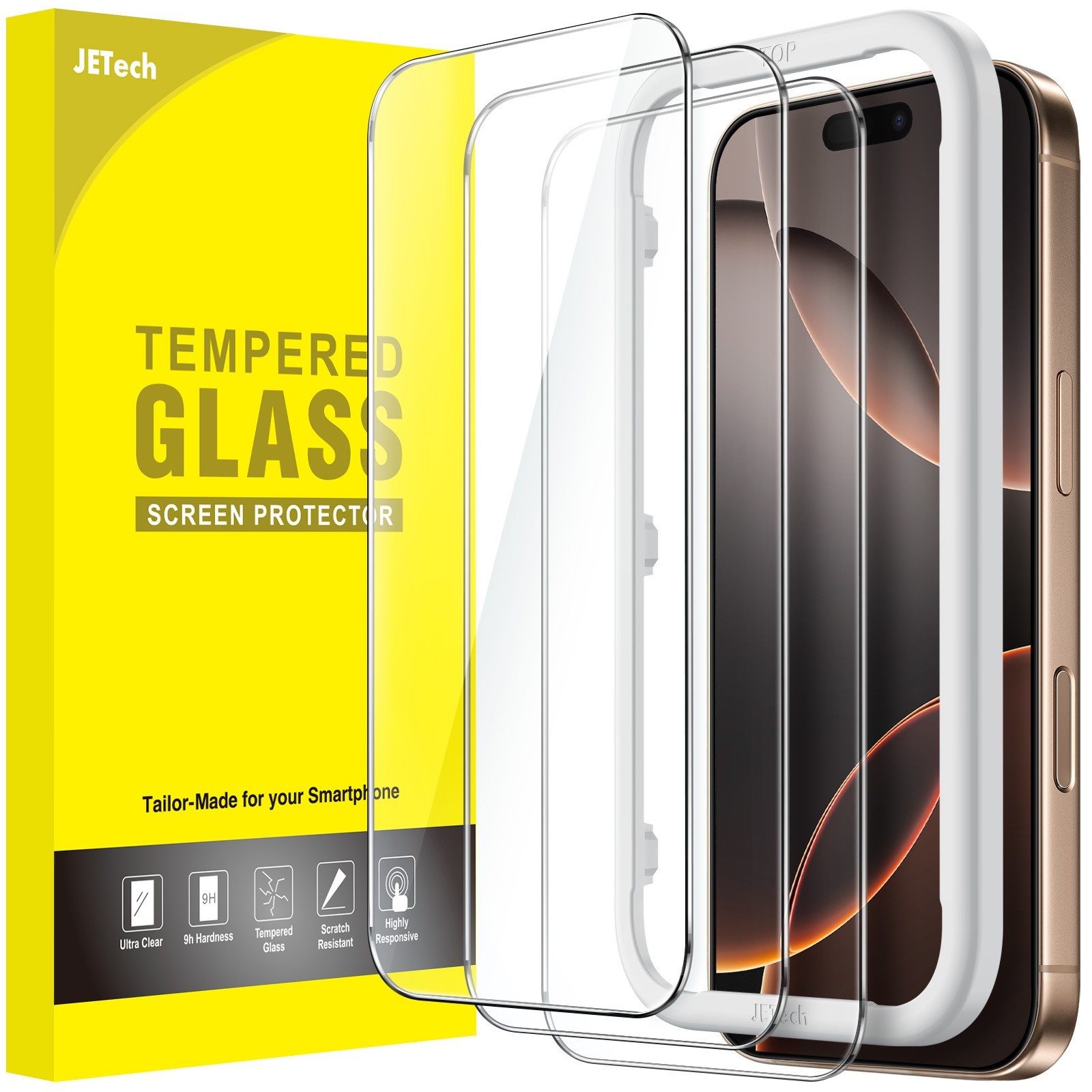 JETech Screen Protector for iPhone 16/16 Plus/16 Pro/16 Pro Max, 3-Pack