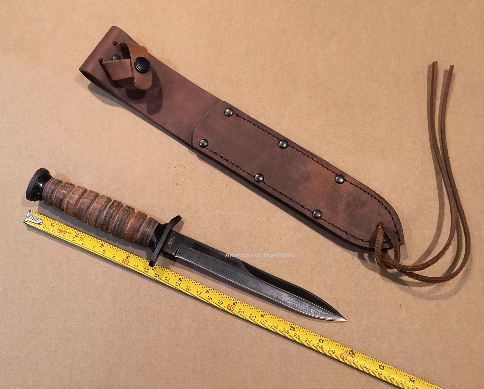 WWII M3 Fighting Trench Knife Replica Import + Ontario Knife Co Leather Scabbard