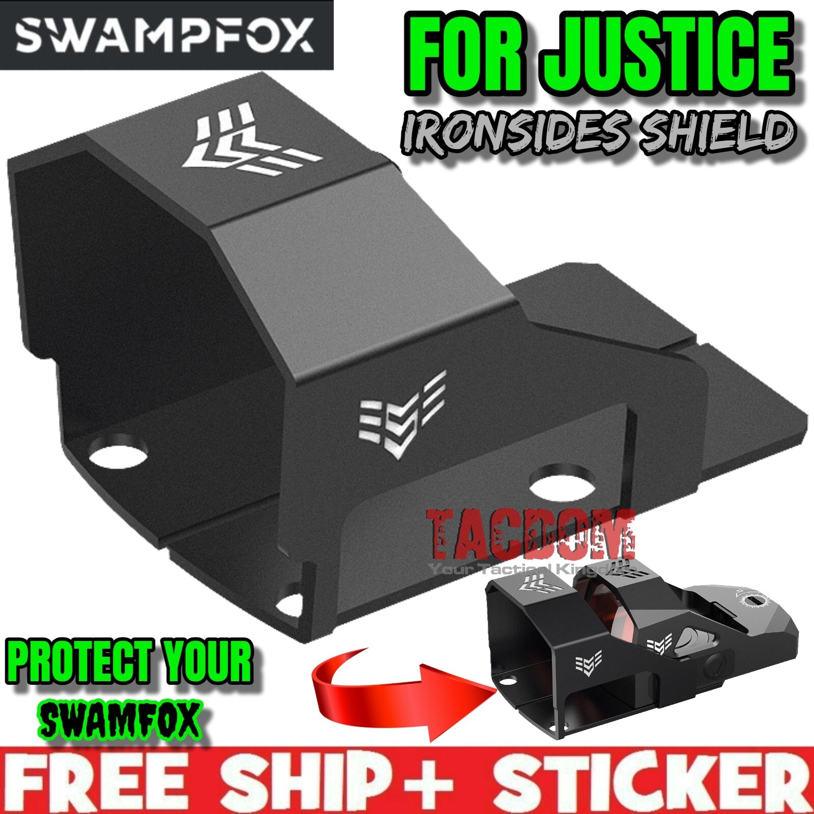 SwampFox Optics IRONSIDES Shield for JUSTICE RED / GREEN DOT SIGHT Protection