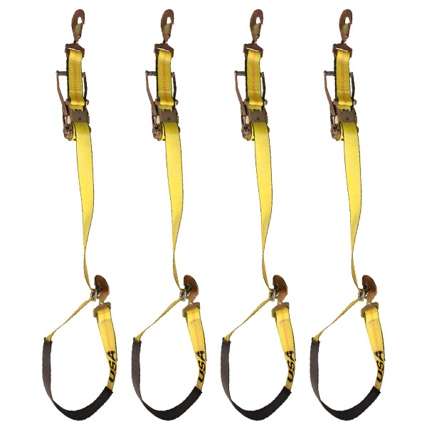 4 Pack 2" x 9' Ratchet Axle Straps w/ Snap Hooks & Webbing Protector 3335 lb WLL