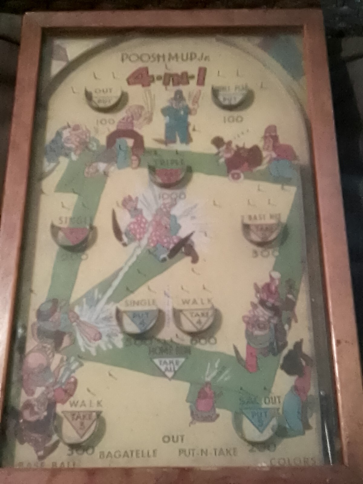 Vintage 1930's Poosh-M-Up Jr. 4-in-1 Table Top Pinball Baseball Game !
