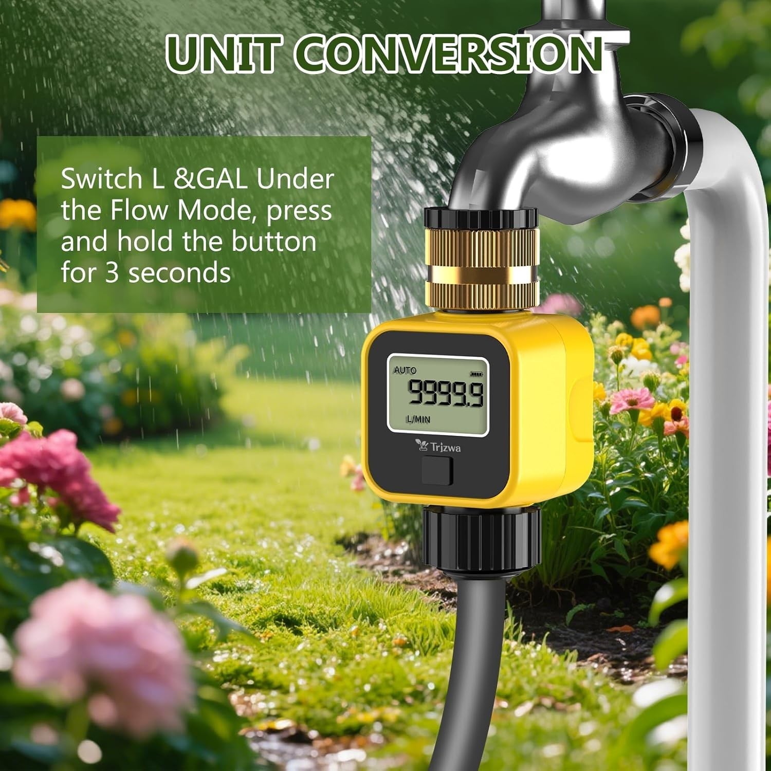 Water Flow Meter with Brass Inlet Measure Gallon/Liter Consumption and Flow Rate