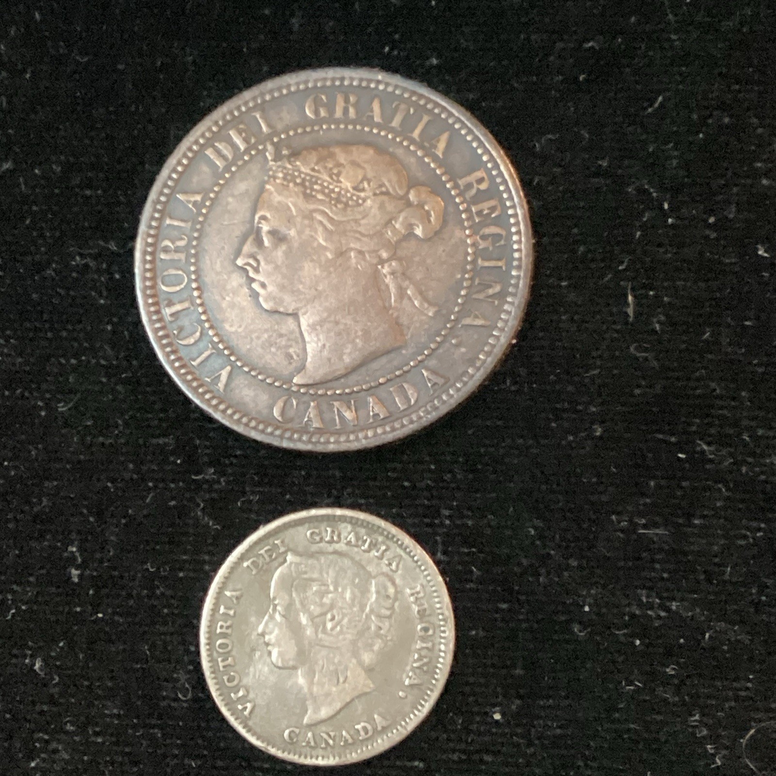 1890-H Canada 5 Cent Queen Victoria Silver Coin & 1 Cent Coin Also In Photos!