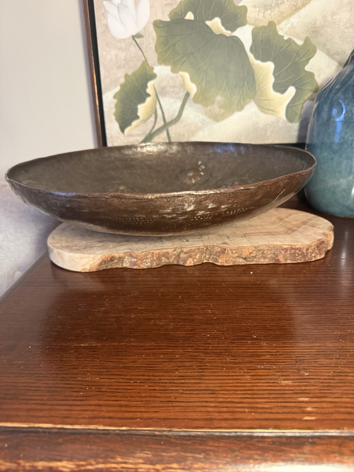 Vintage Turkish Hammam Bowl Tas Hammered Metal Bath Basin Floral ~14”
