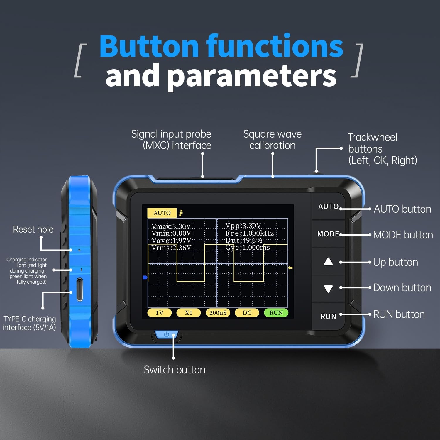 Digital Oscilloscope Handheld Pocket with High Sampling Rate 2.8 Inch TFT