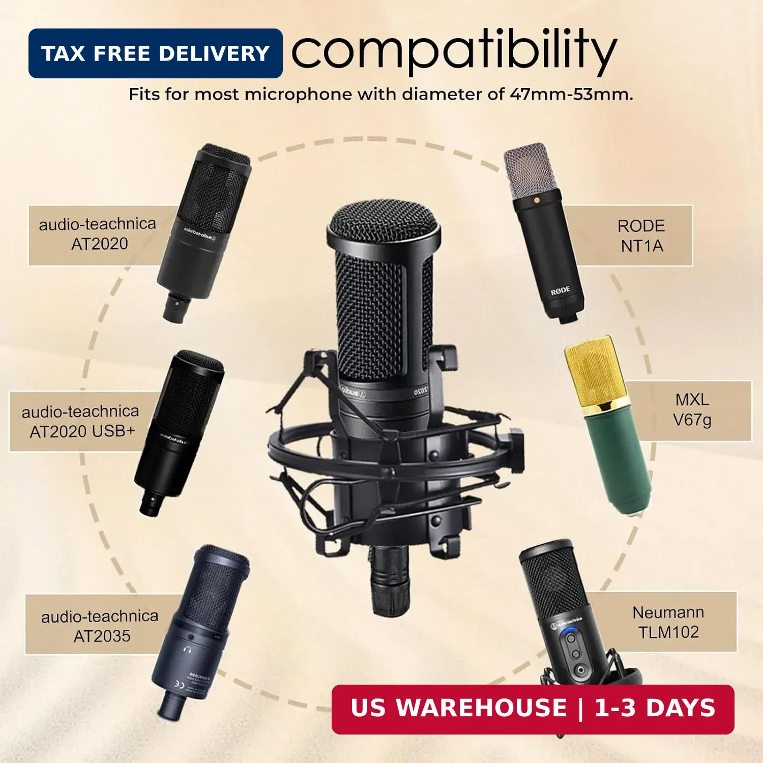 Universal Microphone Shock Metal Mount, Mic Clip Holder Stand (with Windshield)