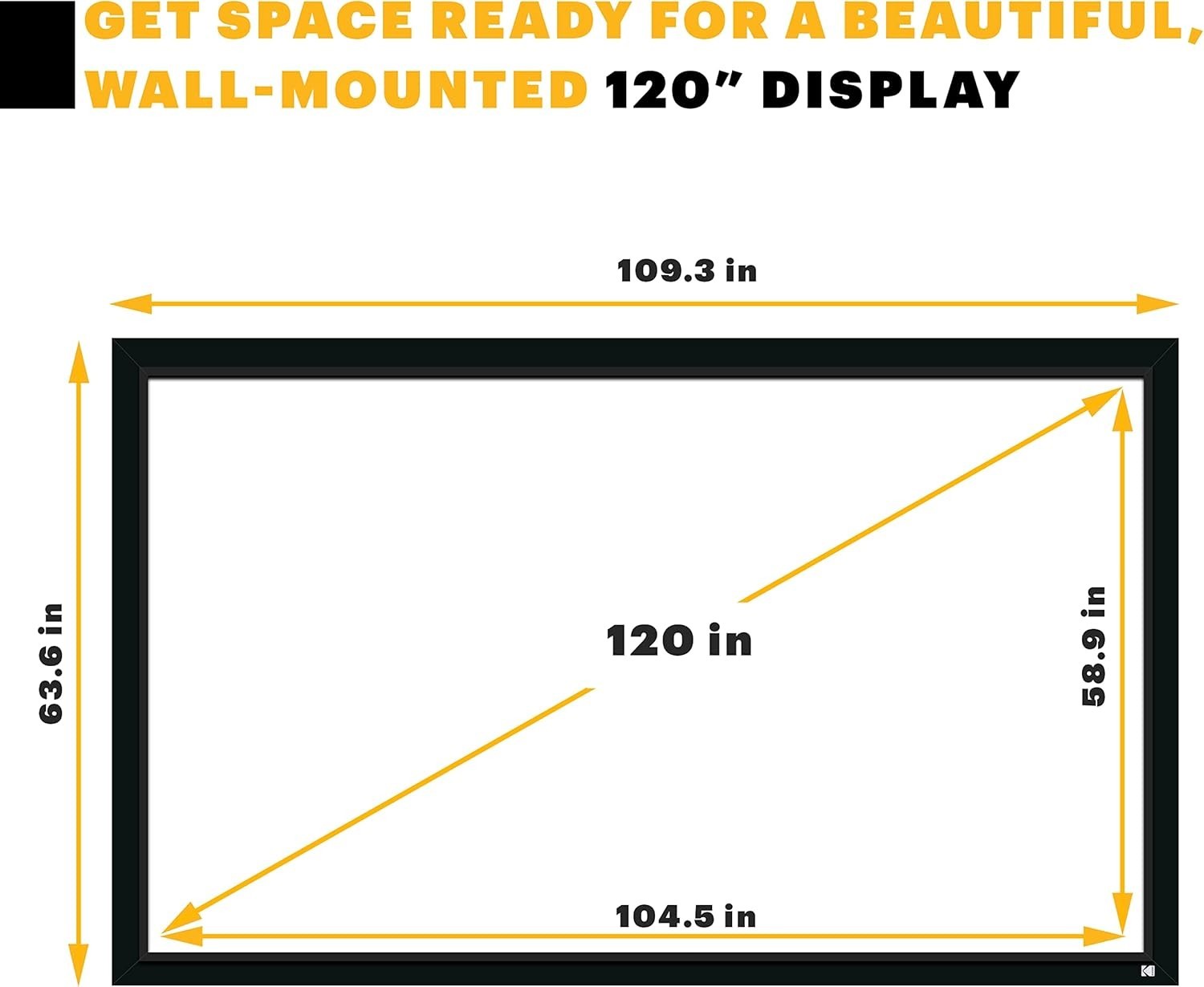 120-Inch Fixed Frame Projector Screen 4K/8K HD & 3D Ready Wall Mount Black