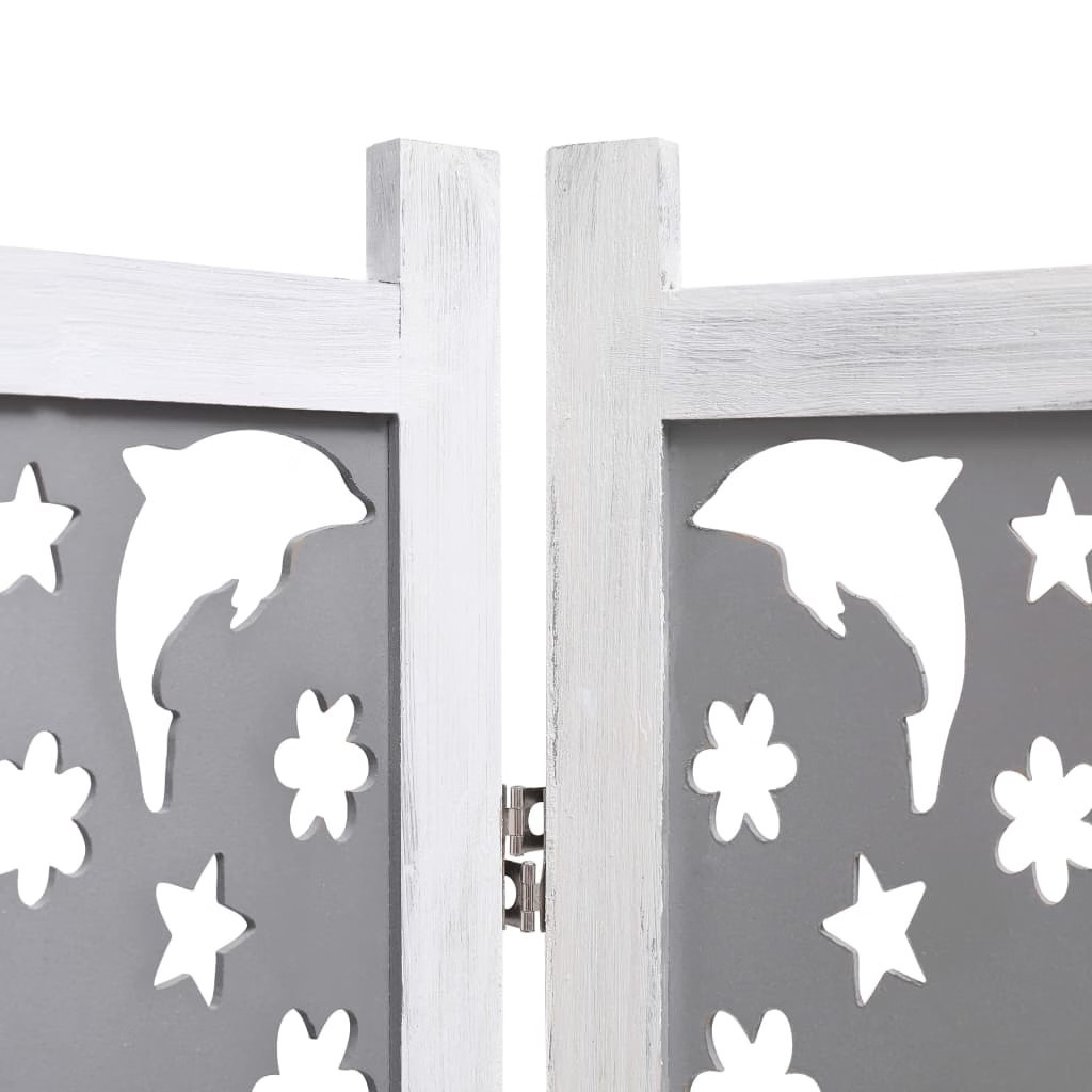 4-Panel Room Divider Gray 55.1"x65" Solid Wood